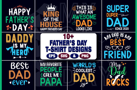 10 Father’s Day T-shirt 3 Colors Bundle for Crafts and Graphics